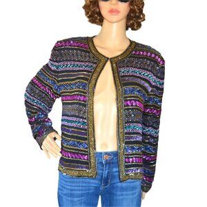 Vintage Adrianna Papell Boutique Beaded Silk Bolero Evening Jacket Womens Size L